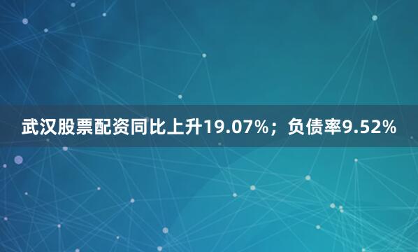 武汉股票配资同比上升19.07%；负债率9.52%